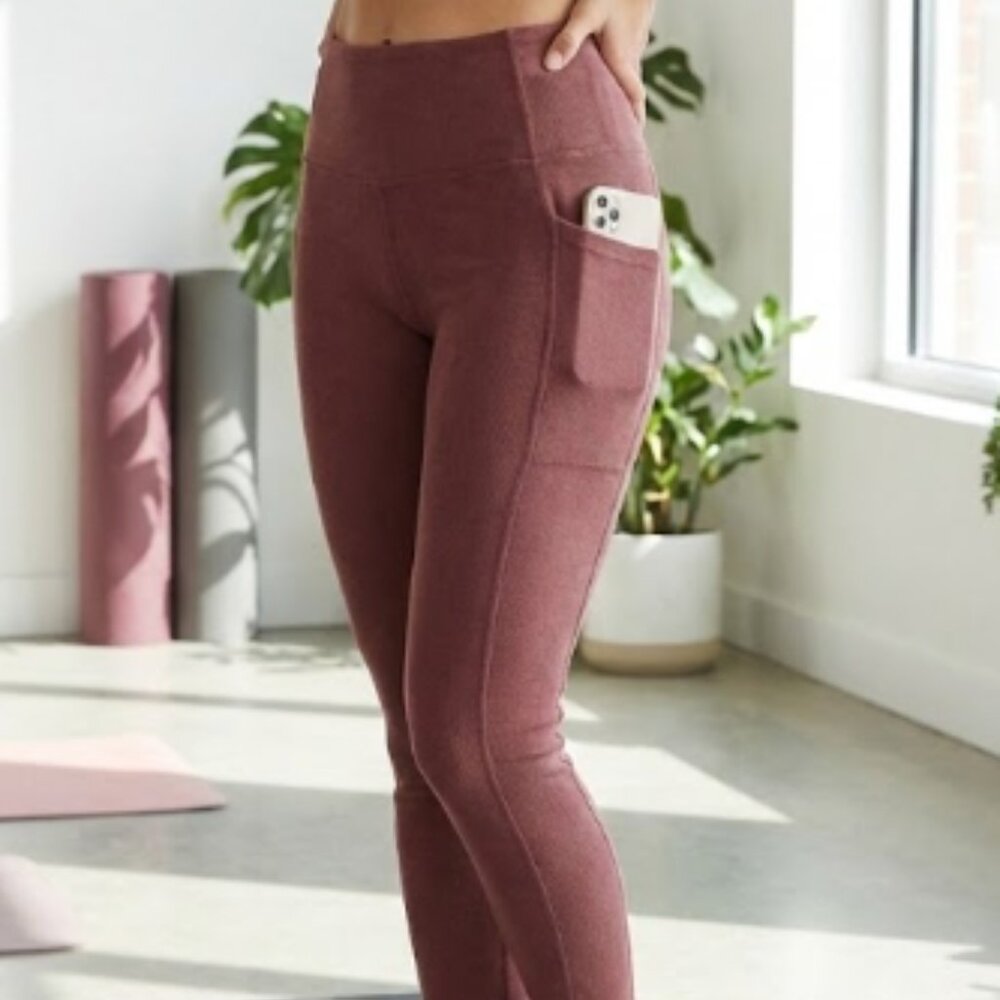 BSP Burgundy High Waisted Leggings with Pockets Yoga Run Small